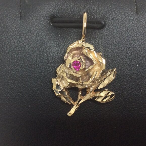 14K REAL SOLID YELLOW GOLD ROSE FLOWER CHARM PENDANT 3.60GR